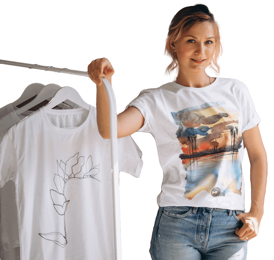 Woman with printed t-shirts